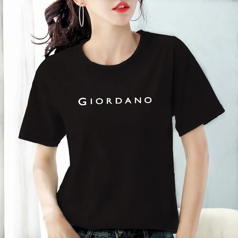 Giordano T-shirt da donna con stampa di lettere Nuovo allentato unisex da donna con collo largo rotondo oversize causale top abbigliamento da donna