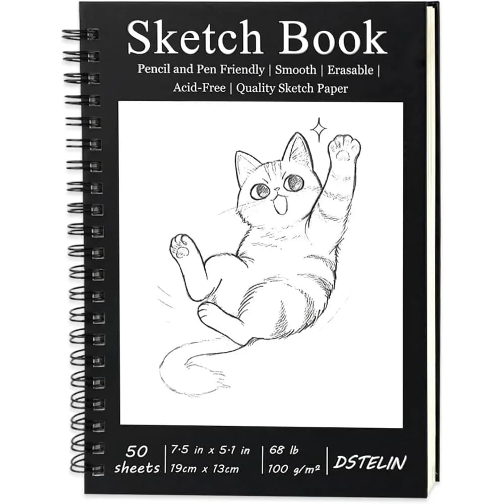 7.5 x 5.1 Inch Sketchbook, 50 Sheets, 100gsm, Spiral Bound Hardcover, Perfect for Artistic Creations