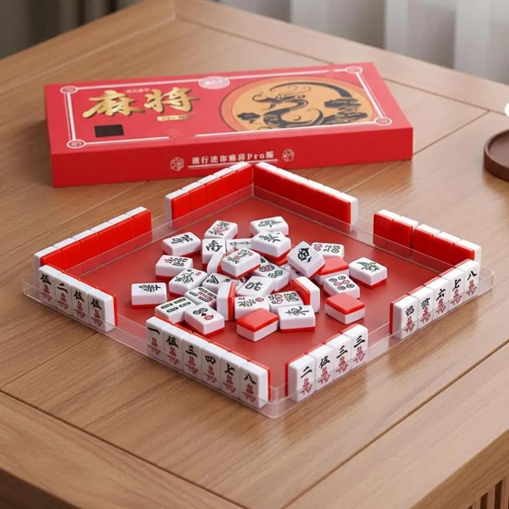 Set da viaggio portatile mini Mahjong, set da Mahjong da viaggio con scatola portaoggetti, gioco da tavolo resistente alle cadute per riunioni di famiglia