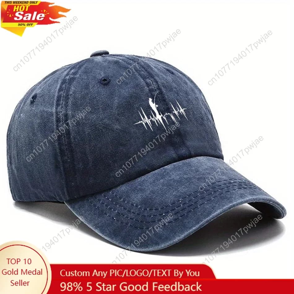 Classic baseball cap with silent fishing pattern, light hat suitable for outdoor fishing.