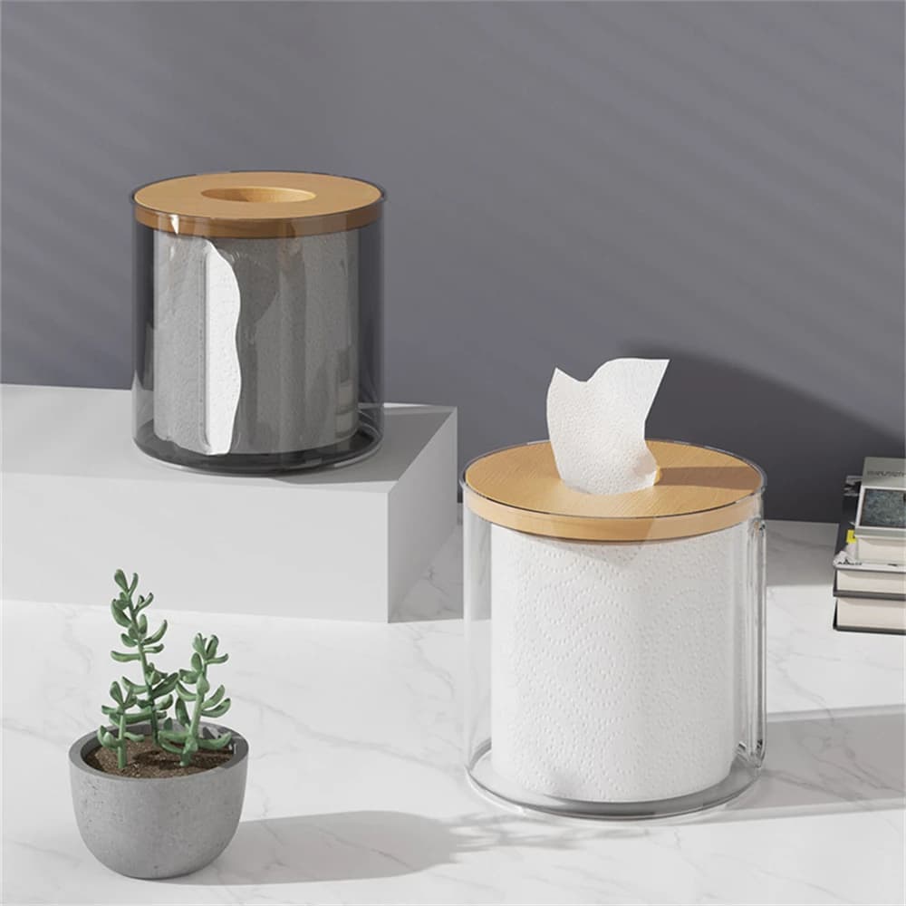 Dispenser per Rotoli di Carta Igienica da Tavolo con Coperchio in Legno per Bagno - Contenitore Porta Fazzoletti da 1 Pezzo