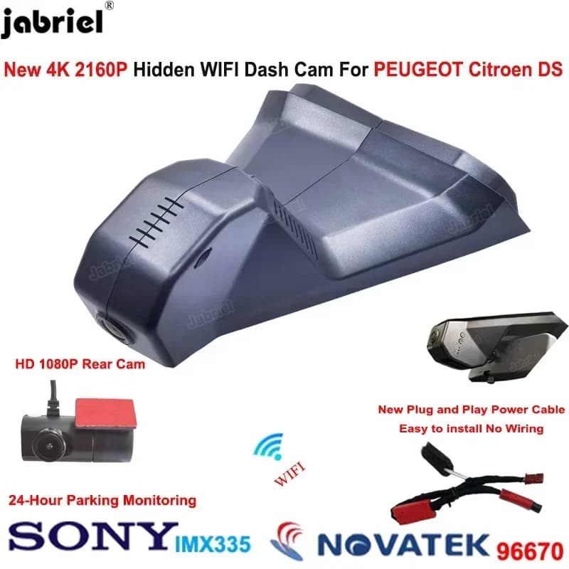 Dash Cam Plug and Play 4K 2160P Anteriore e Posteriore per Peugeot 3008 4008 5008, per DS DS4 DS5 DS6 DS7 DS9, Citroen C3 C4 C5