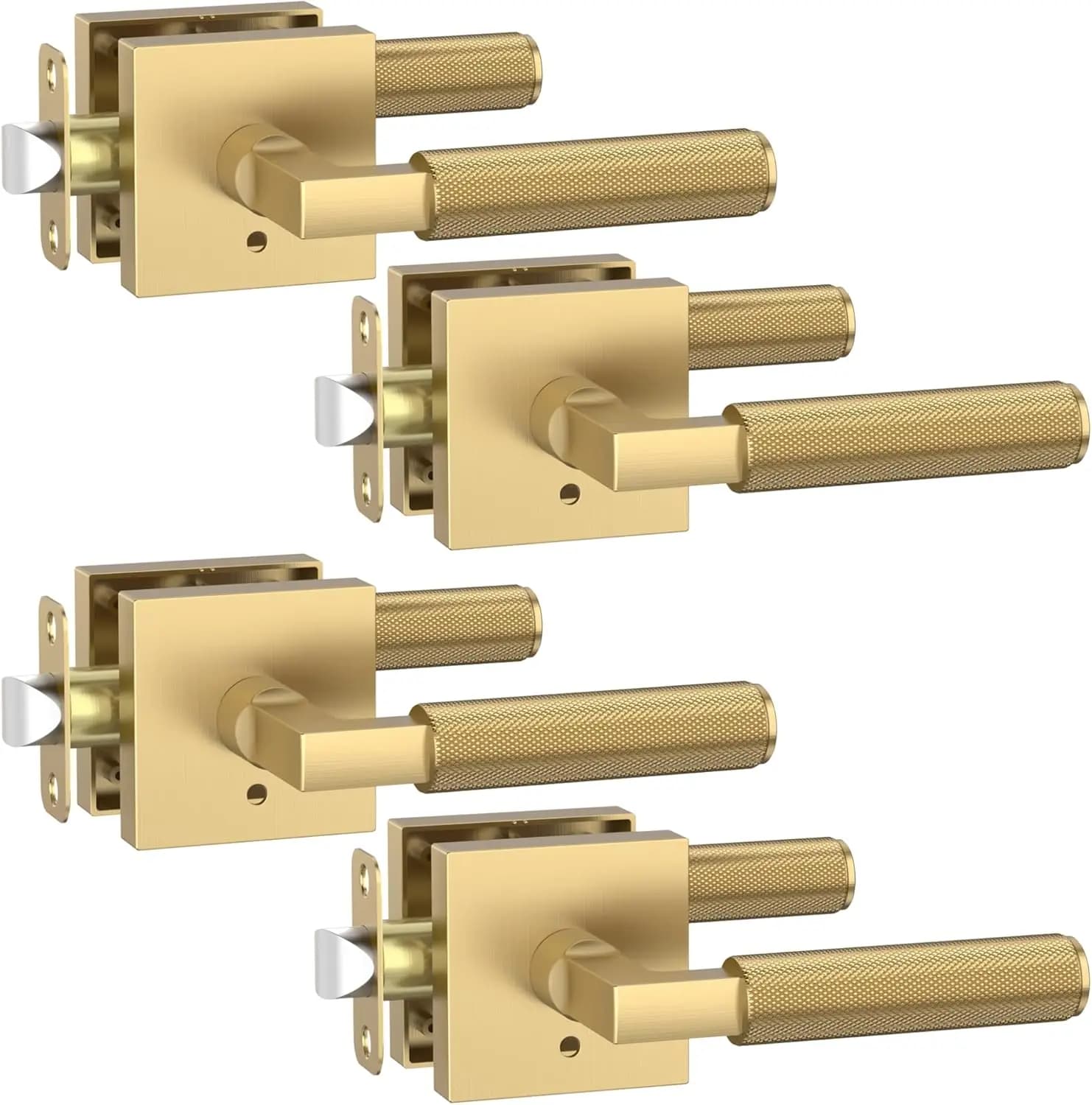 Set di 4 Maniglie per Porte in Bronzo Champagne, Leva per Porta con Pomelli per Interni, per Camera da Letto o Bagno, Maniglie Resistenti