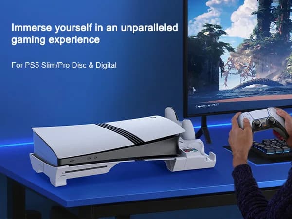 Stazione di Raffreddamento Orizzontale per PS5 Slim/Pro, Stazione di Ricarica per Controller, Kit Accessori per Console PlayStation 5 Slim/Pro