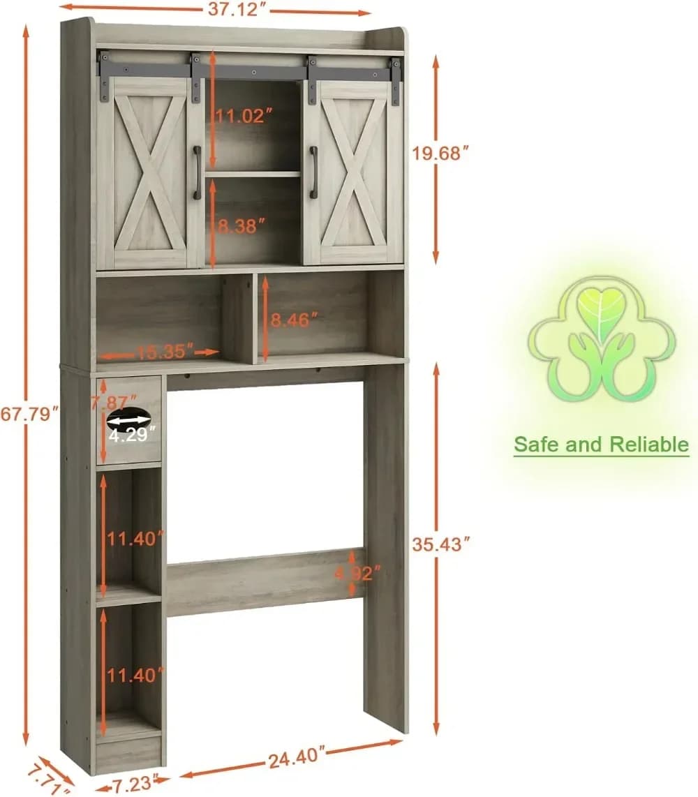 Mobiletto Salvaspazio da Bagno Stile Rustico con Ante Scorrevoli e Portarotolo, Organizzatore per il Bagno
