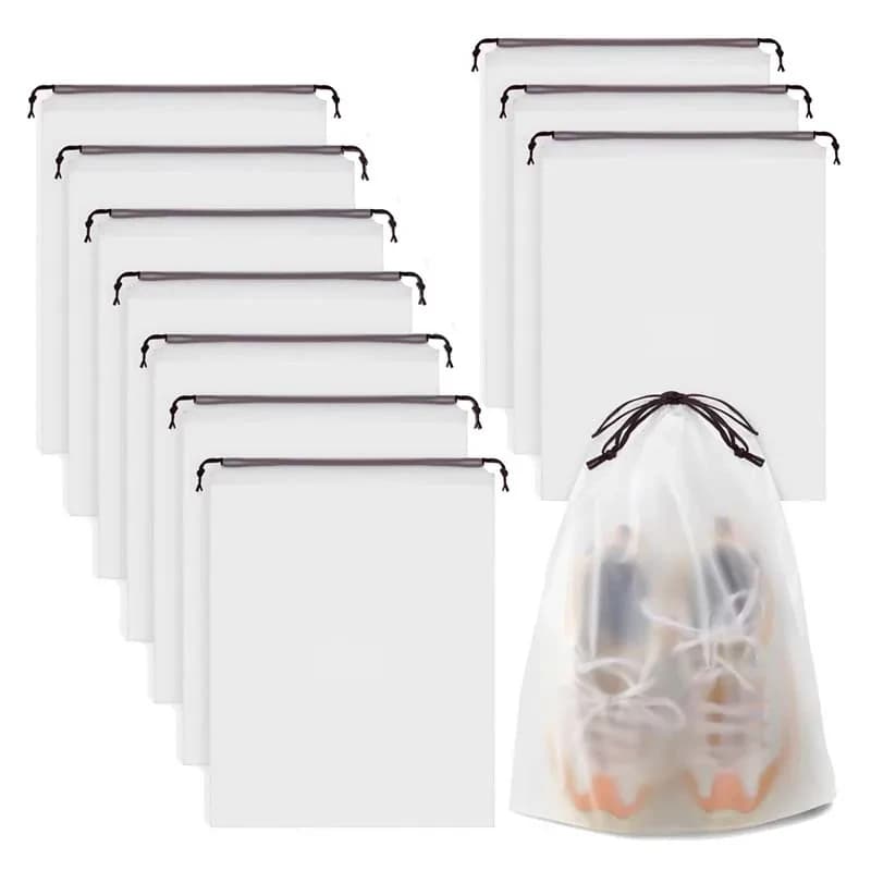 Borsa portaoggetti ecologica con coulisse per riporre scarpe portatile da 10 pezzi per articoli vari Borsa per trucco da viaggio Borsa portaoggetti in plastica trasparente impermeabile