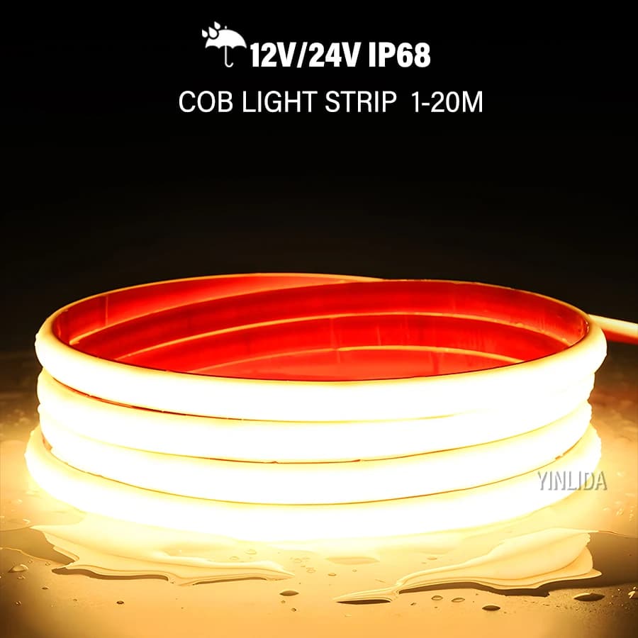 24V 12V IP68 COB LED Strip Impermeabile 3000K4000K 6000K Luce al neon Subacquea 12V 320Led/m Nastro flessibile Nastro RA90 Illuminazione