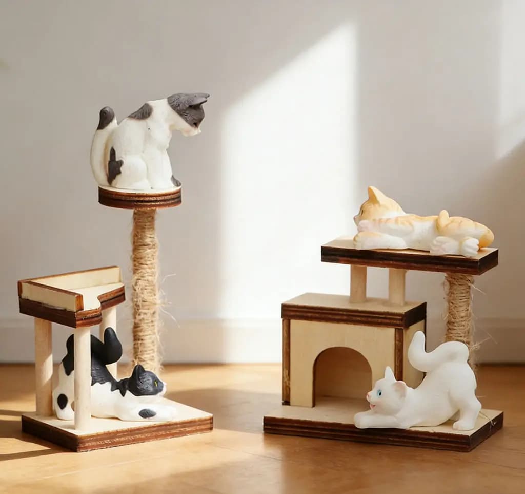 1:12 Mobili per albero di gatto in miniatura per casa delle bambole - Modello fai da te vuoto non finito, piccola casetta da gioco per animali domestici per la decorazione della scena diorama