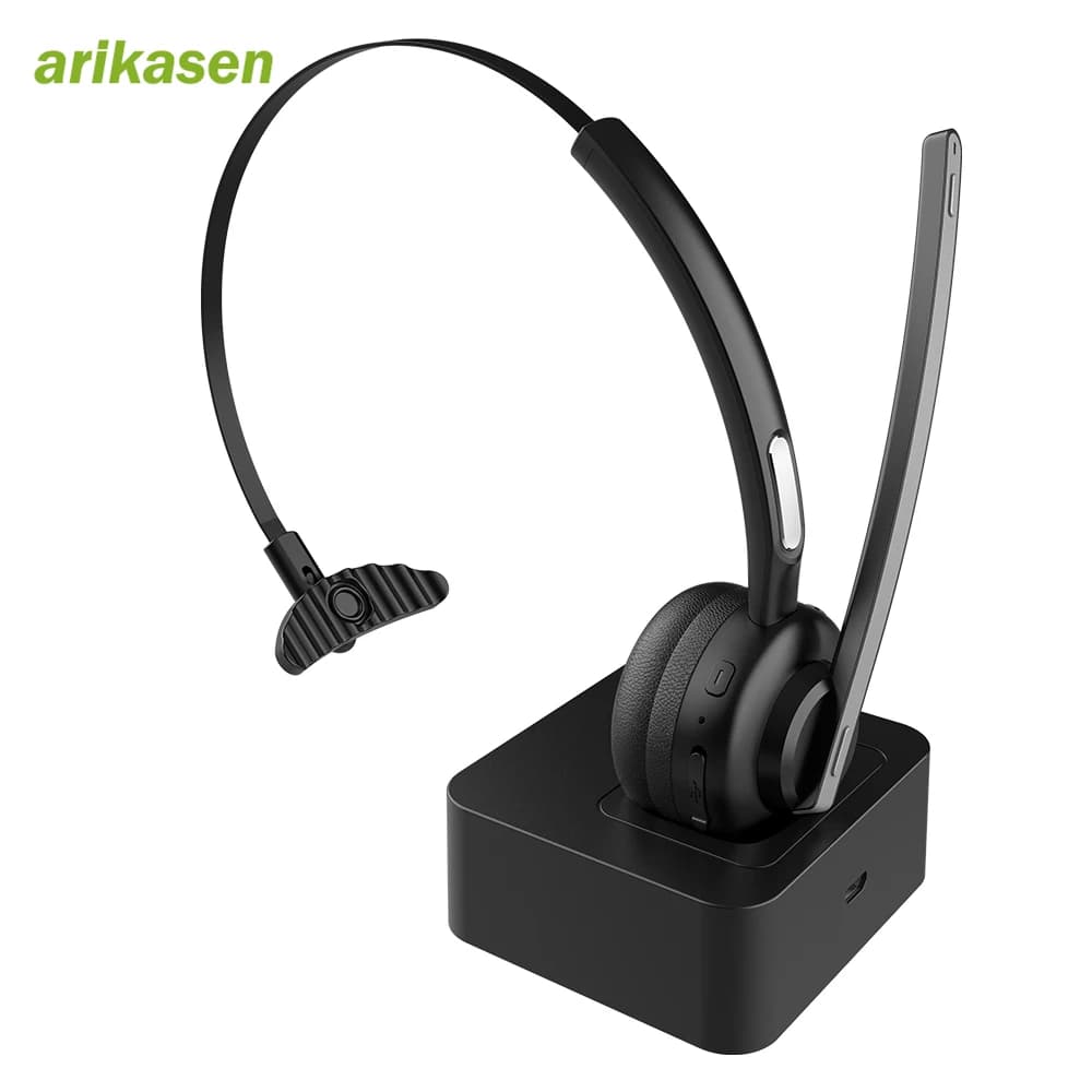 Auricolare wireless Bluetooth con microfono (con cancellazione del rumore), auricolare da camionista a orecchio singolo con funzione di mute, auricolare con suono chiaro