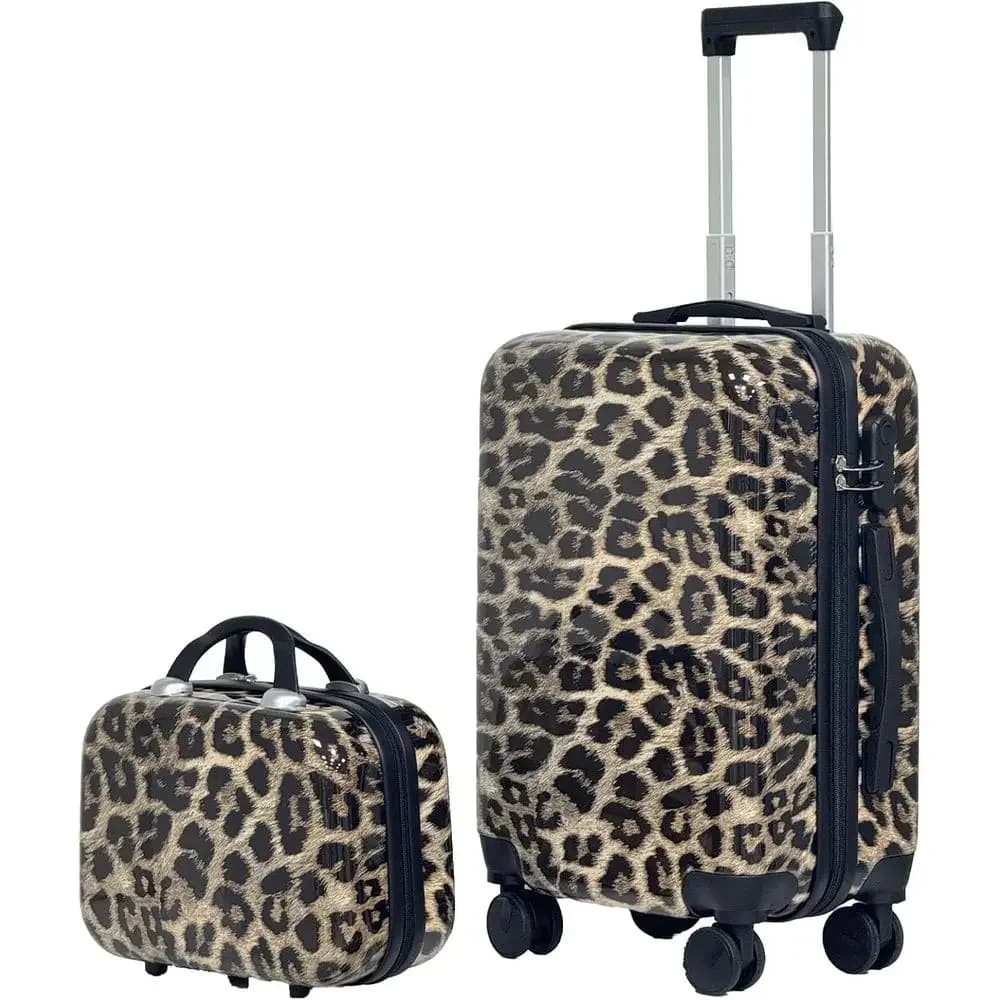 Dual Rotating Wheels Hard Shell Luggage Set - 14 & 20 Leopard Print
