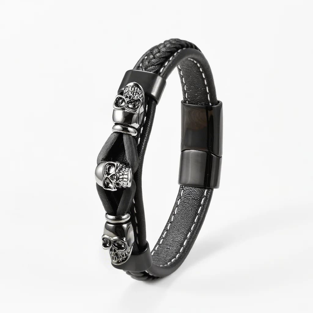Bracciale in pelle con teschio punk per uomo donna catena in acciaio inossidabile gioielli stile motociclista Pulseras Hombre vendita calda