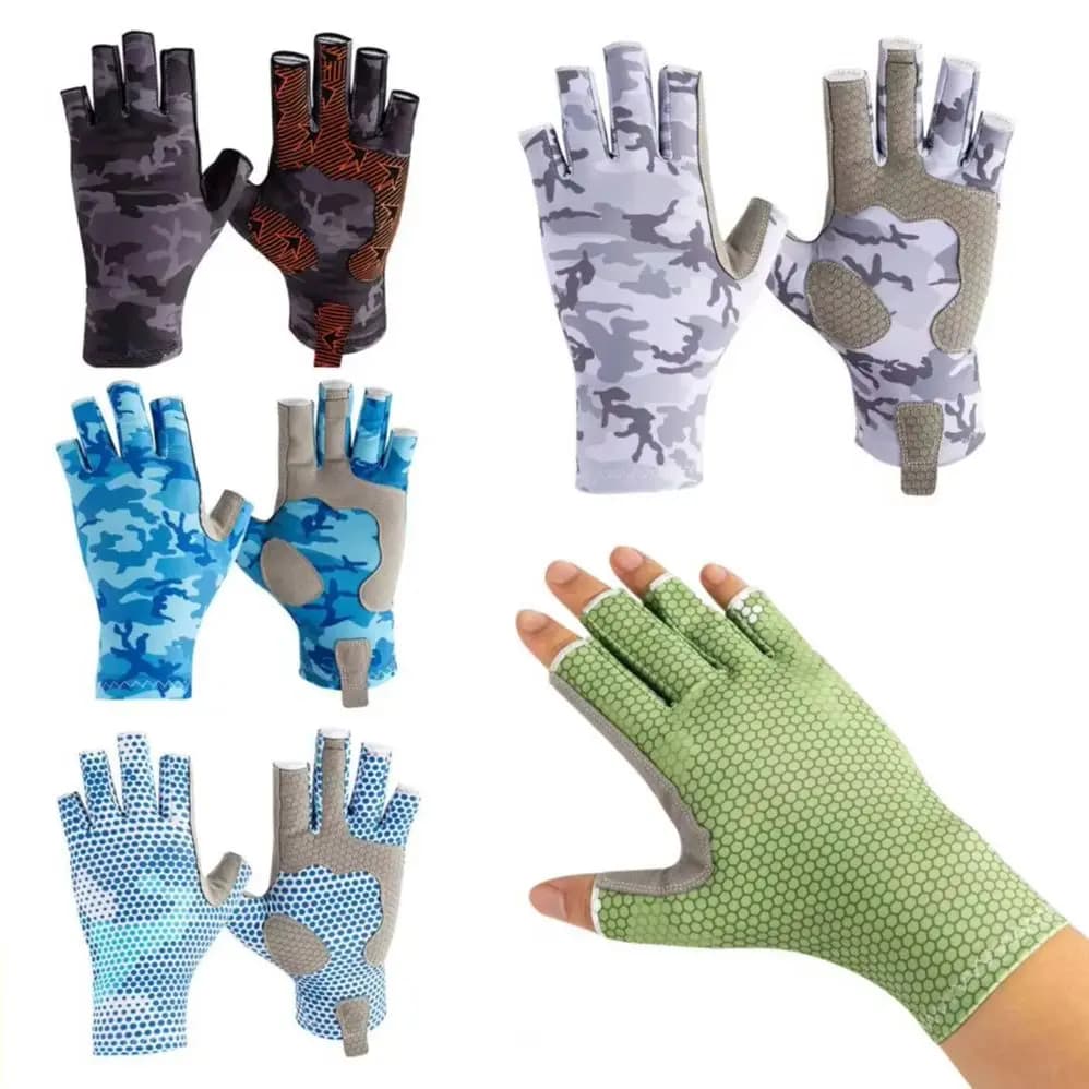 Guanti da pesca mezze dita mimetici UPF 50+ Protezione UV Sport all'aria aperta Vela Kayak Remo Guanti senza dita