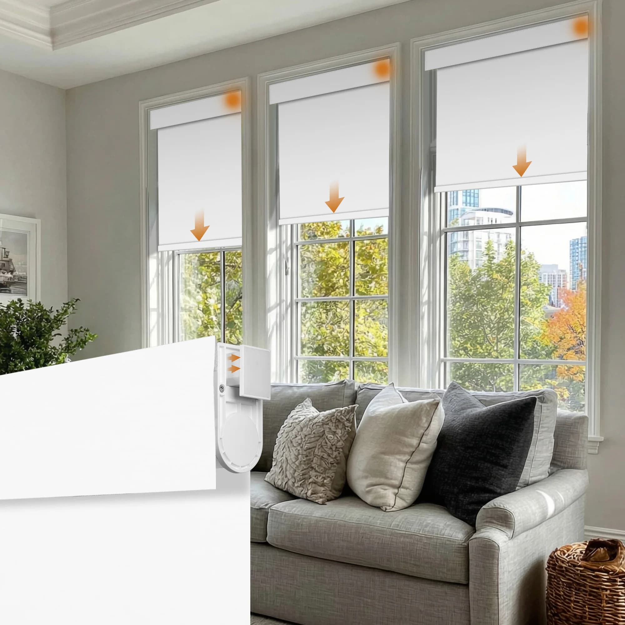 No Drill Blackout Roller Shades White Cordless Design Roller Blinds, Thermal Insulated Fabric UV Protection For Windows Curtains