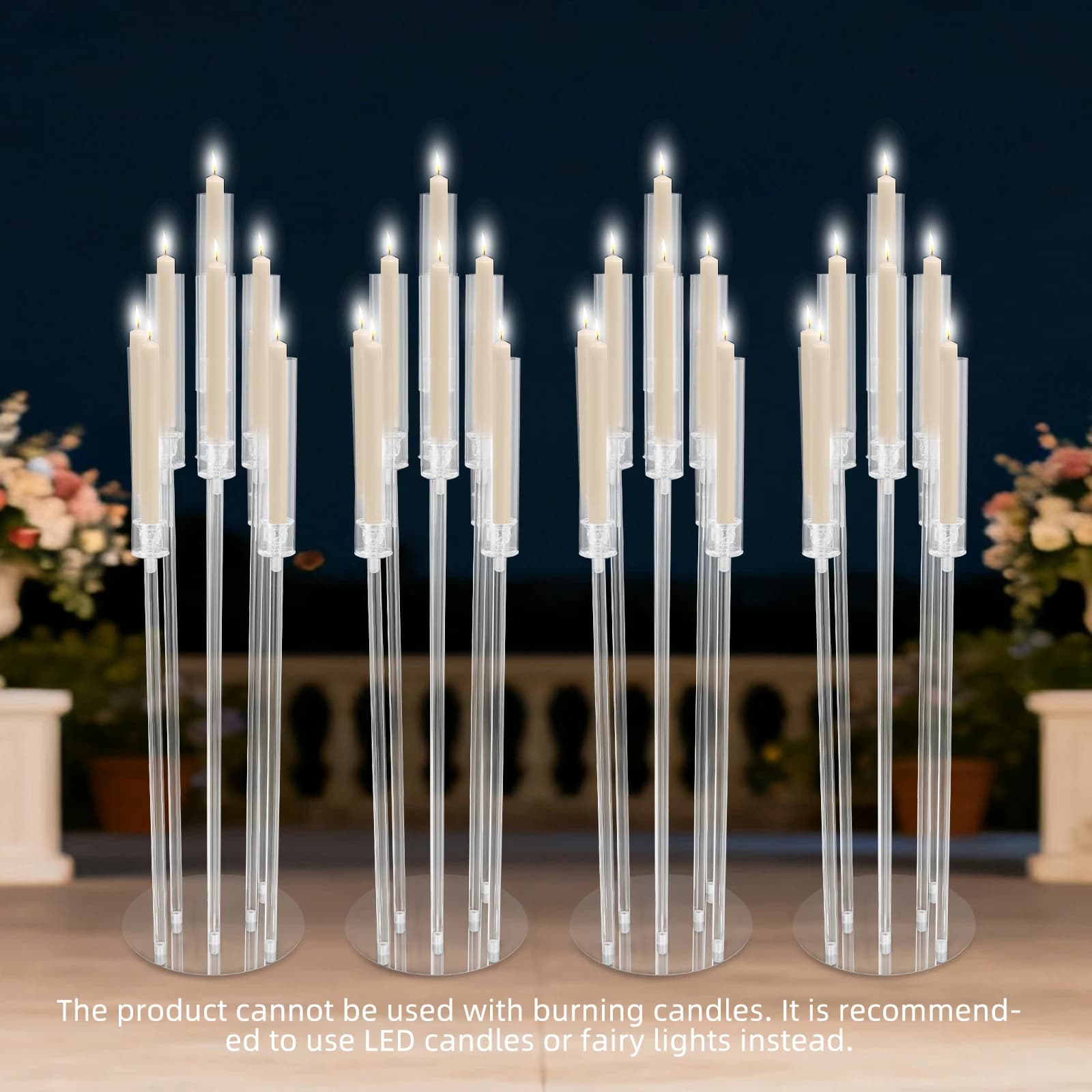 Set of 4 Transparent Candles in Acrylic 28x108cm in Nine Braces, Round Base for Electronic Candles