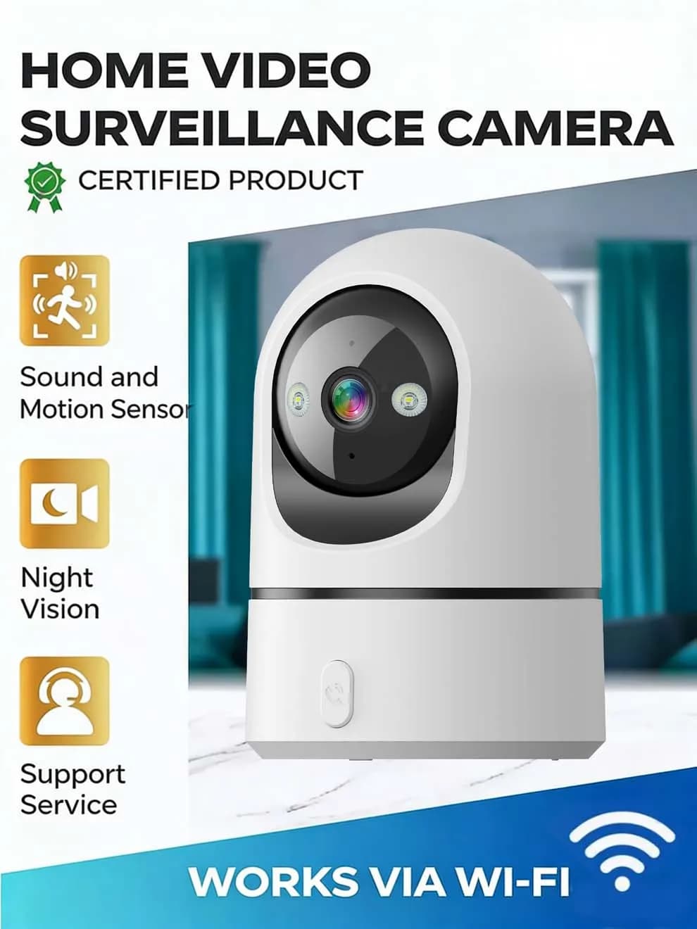 Telecamera di Sorveglianza WiFi PEGATAH 5MP PTZ per Interni, con Tracciamento Automatico, Chiamata One-Touch, Visione Notturna, Monitor per Bambini e Animali Domestici