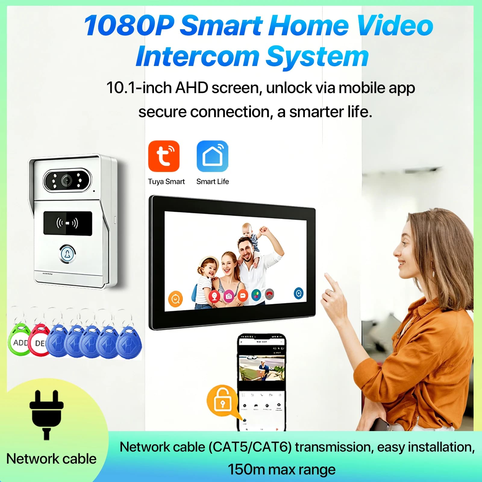 Tuya Smart Video Intercom 10.1' 2MP HD Camera Doorbell Home Villa Apartment Access Control System with IC Card Swiping Function