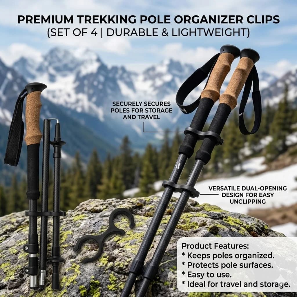 Clip per Bastoncini da Trekking a 8 Forme Compatibili MOLLE, Supporto a Sgancio Rapido per Zaino, Bastoncini da Escursionismo, Sci, Campeggio, Attrezzatura Outdoor