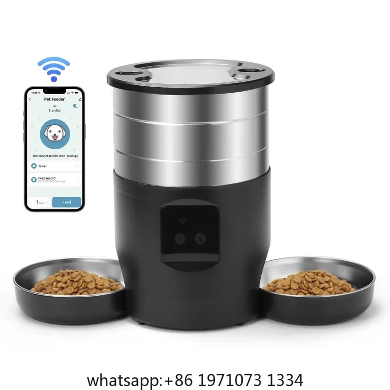 4.5L WiFi Automatic Cat Feeder Includes Two Stainless Steel Bowls Smart Pet Cat and Dogs Food Dispenser Feeding Bowl Pet Feede