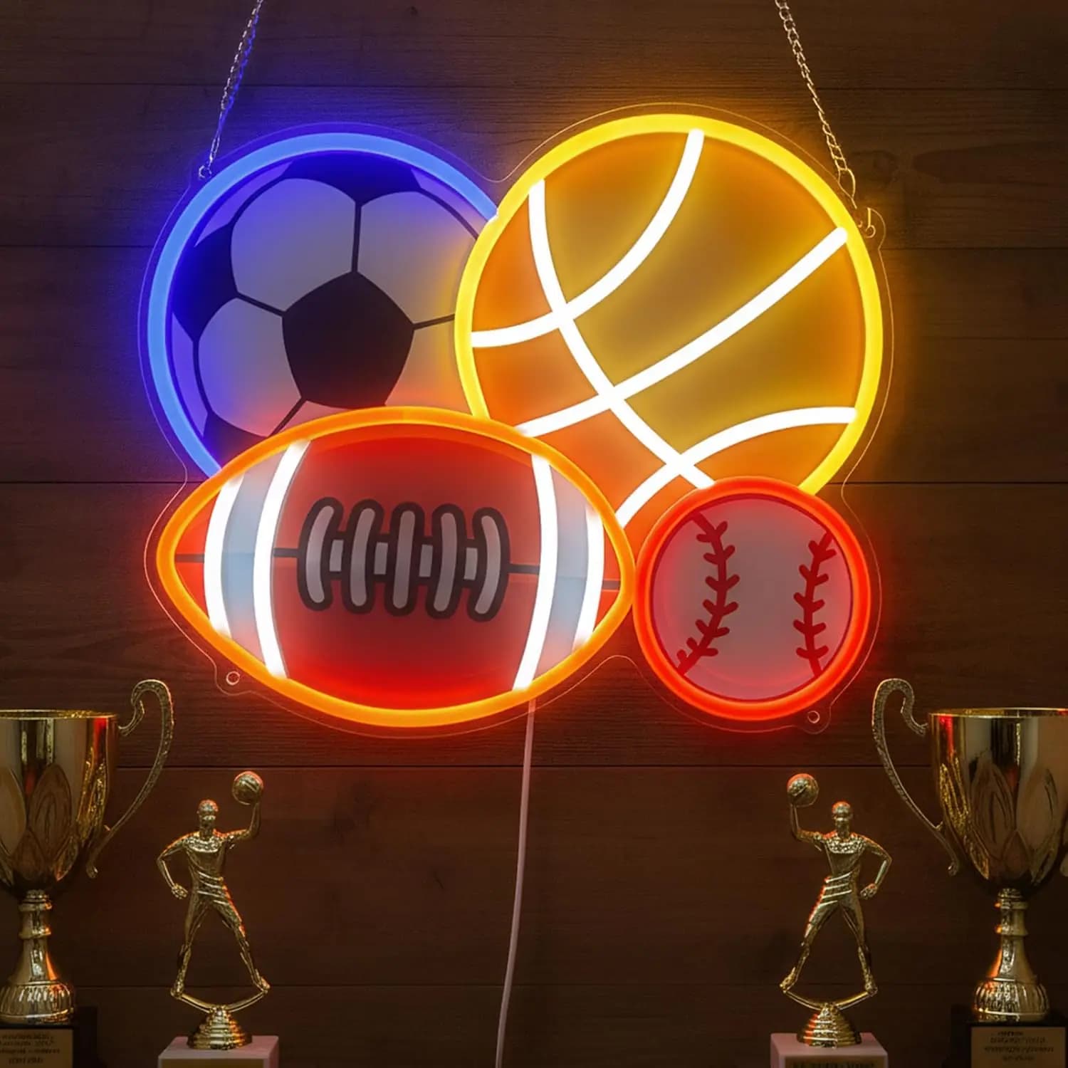 Insegna al Neon Sportiva 2026 Trofeo di Calcio Luci LED USB per Bar Sala Giochi Camera da Letto Decorazione Regalo per Tifosi di Calcio Lampada da Parete Artistica