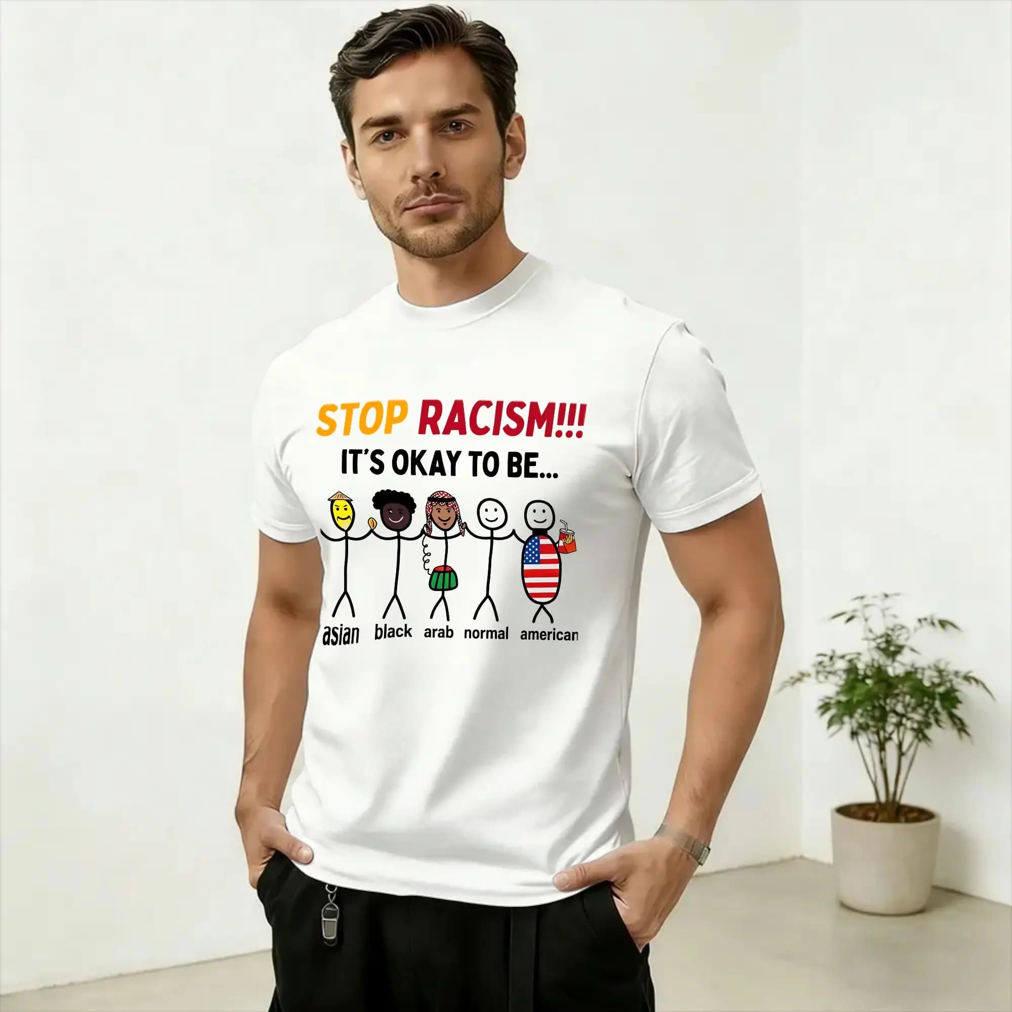 Stop Racism It's okay to be T-Shirt Summer Popular T-Shirts Men Cotton Oversized Top Tees Short Sleeves Y2K Funny Tops