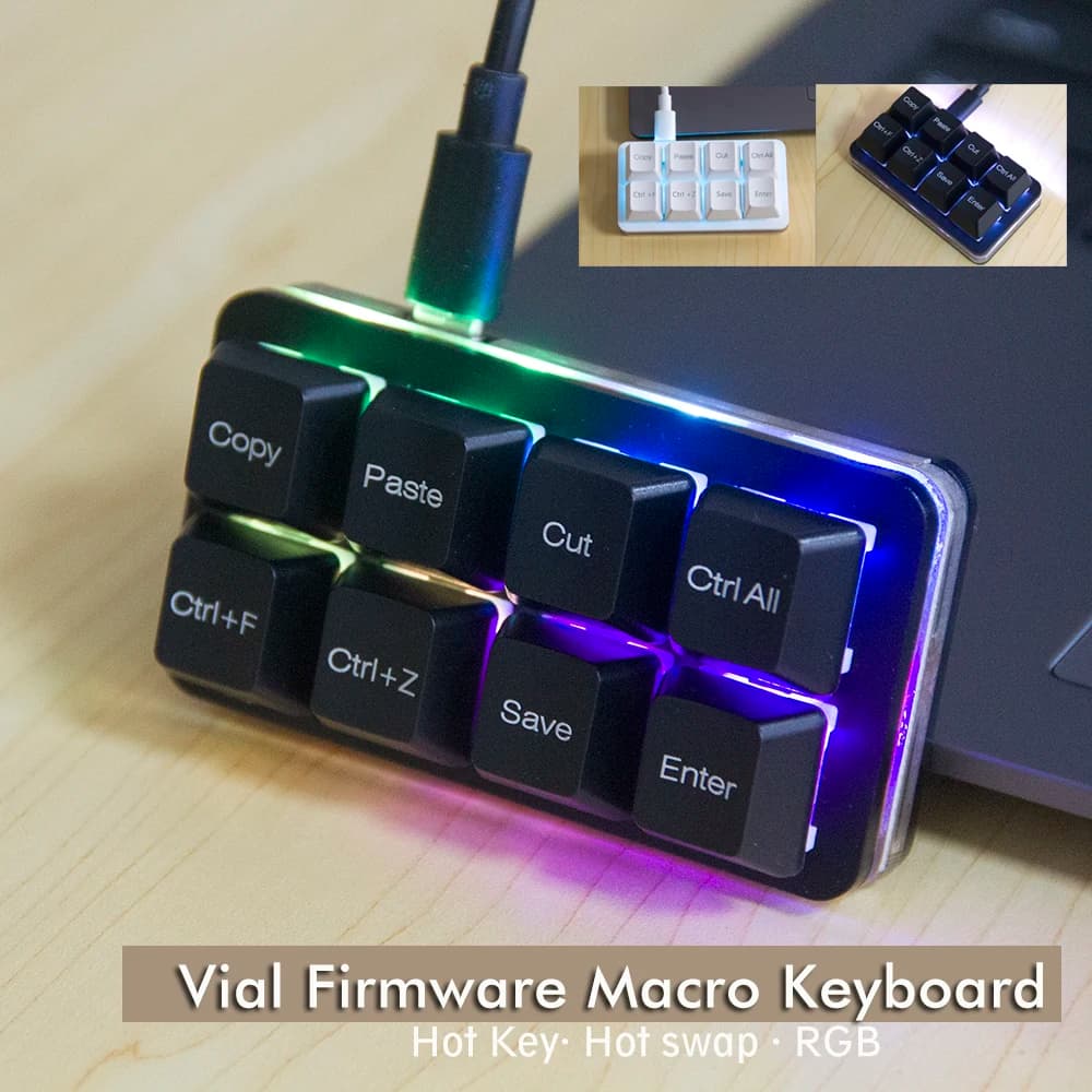 Tastiera MINI 8 tasti Hot key Copia incolla Tastiera Funzione macro programmabile fai-da-te Tastiera sostituibile a caldo bianco nero
