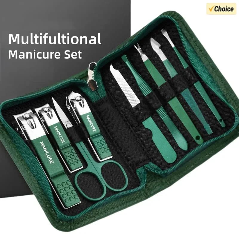 Set di tagliaunghie in acciaio inossidabile verde da 6-18 pezzi, set per manicure con custodia in pelle, kit di strumenti professionali per la cura di piedi e viso