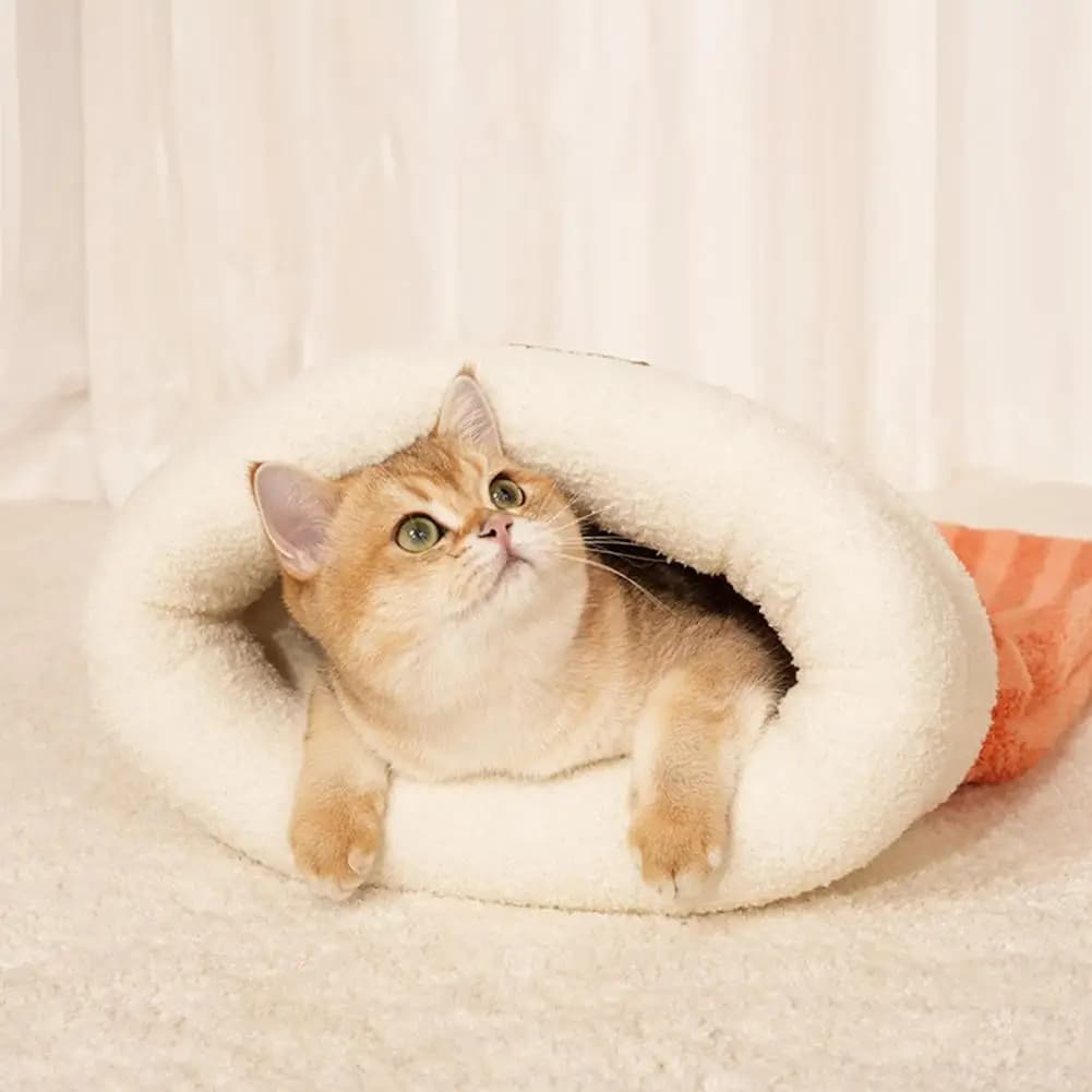 Small cozy pet bed for cats winter sleeping bag cozy coconut bag for cats set self-heating bed for winter hideaway for apartment