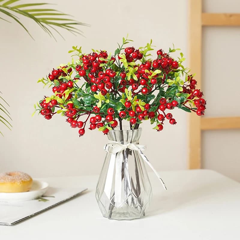 1 pz, fiore artificiale frutta bacche piante finte decorazione bacche di natale schiuma fiori matrimonio casa tavolo decorativo