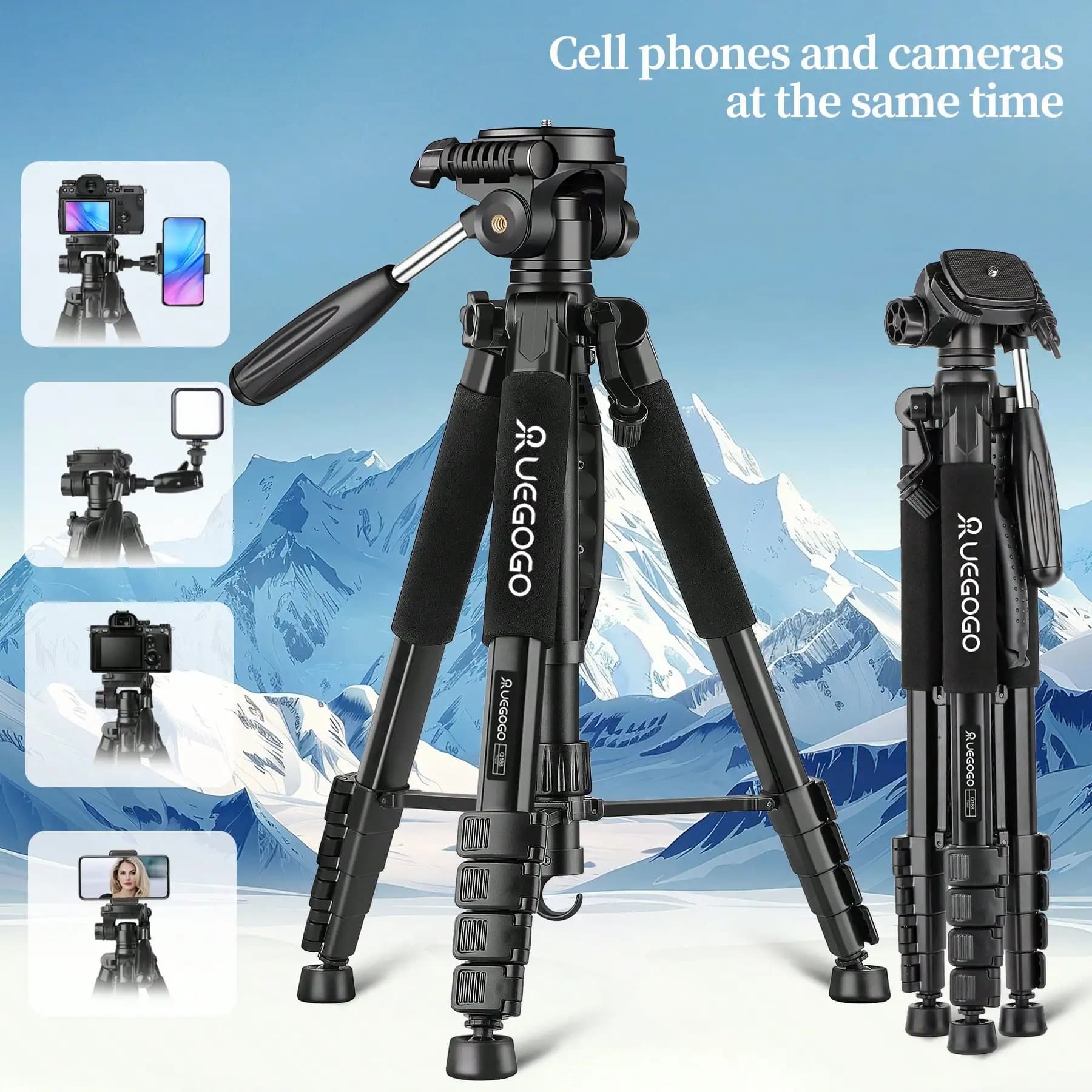 187cm Heavy Duty Aluminum Camera Tripod Professional Stand With T-Shaped Phone Clip Quick Release Plate Storage Bag Compatible DSLR Camera Phone Projector Webcam For Outdoor Shooting Live Streaming Video Recording Equipment