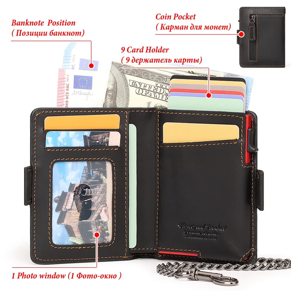 Portafoglio intelligente RFID con clip magnetica per carta in vera pelle da uomo con porta carte in alluminio Porta carte da lavoro pop-up per carte di credito