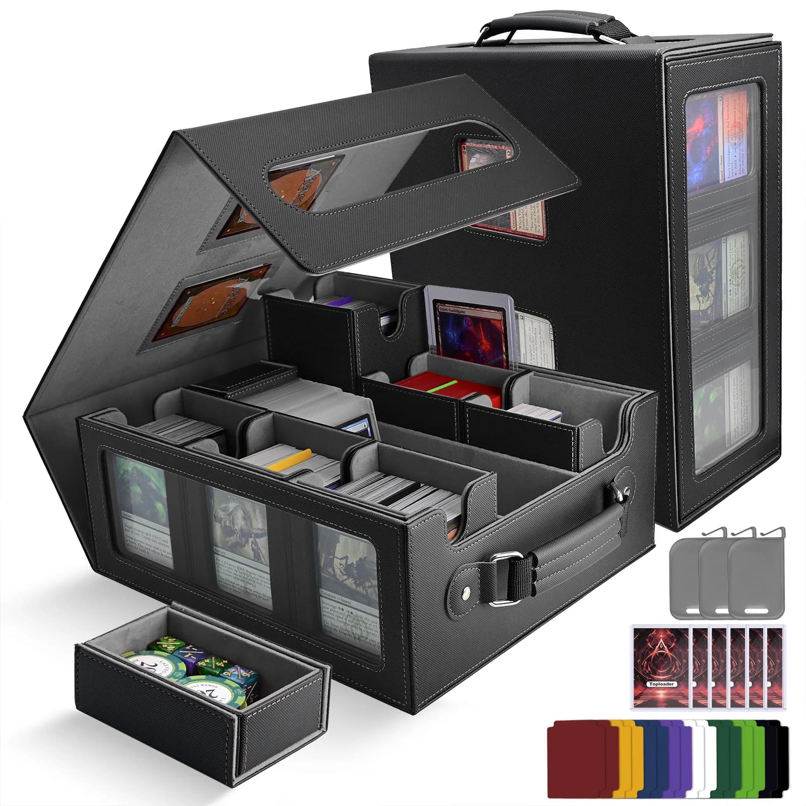 RyshePro Card Holder Collectables Commander with MTG TCG Handle, Deck Box MTG 7 in 1 with 8 Toploader and 2 Stopper