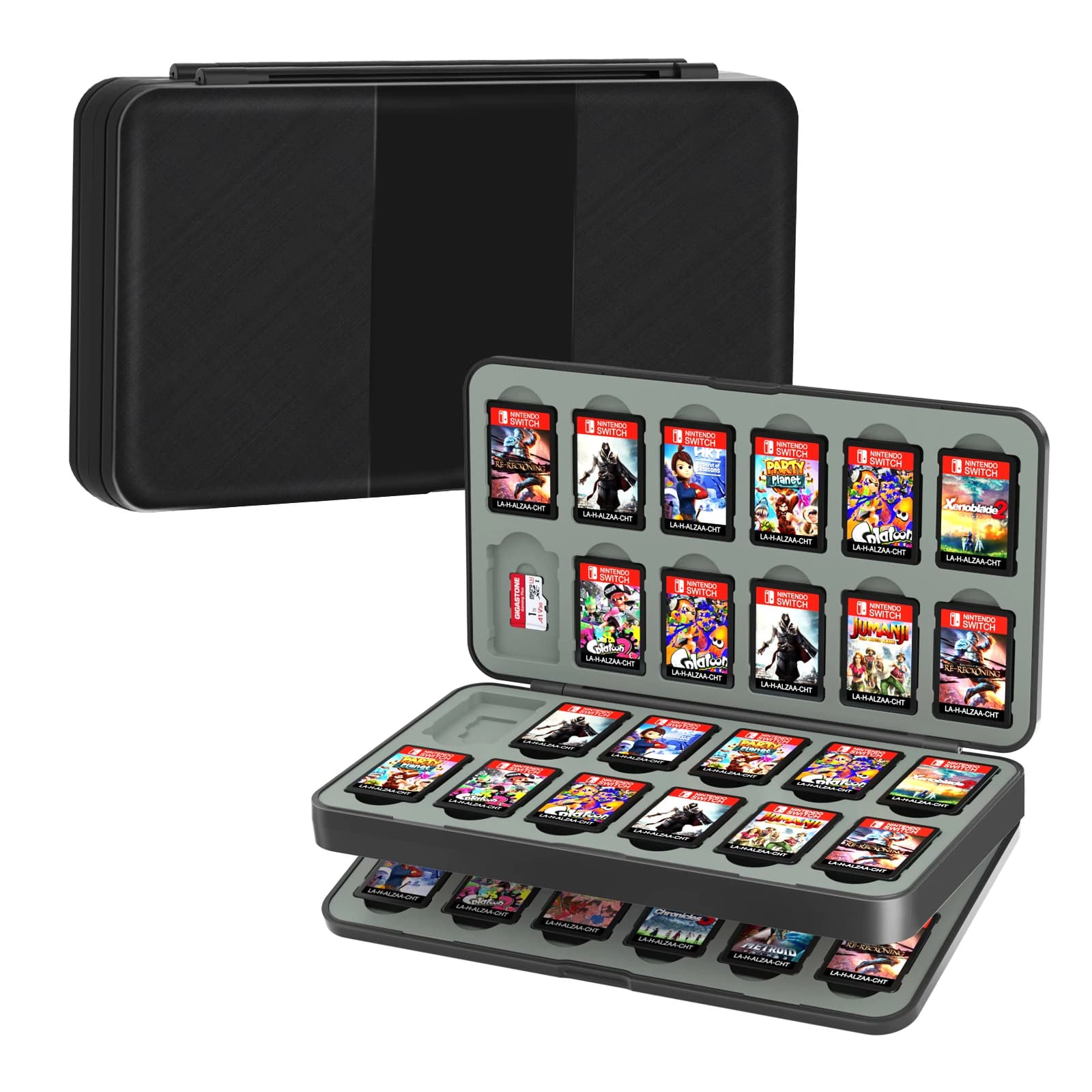 Custodia per carte da gioco con interruttore 48 in 1, scatola per carte da gioco con interruttore magnetico, accessori per giochi con rivestimento in morbido silicone