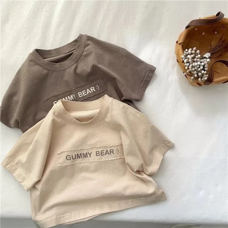 T-shirt in cotone per bambini, manica corta, con lettere carine, alla moda, girocollo, pullover, felpa per bambini 1-7 anni