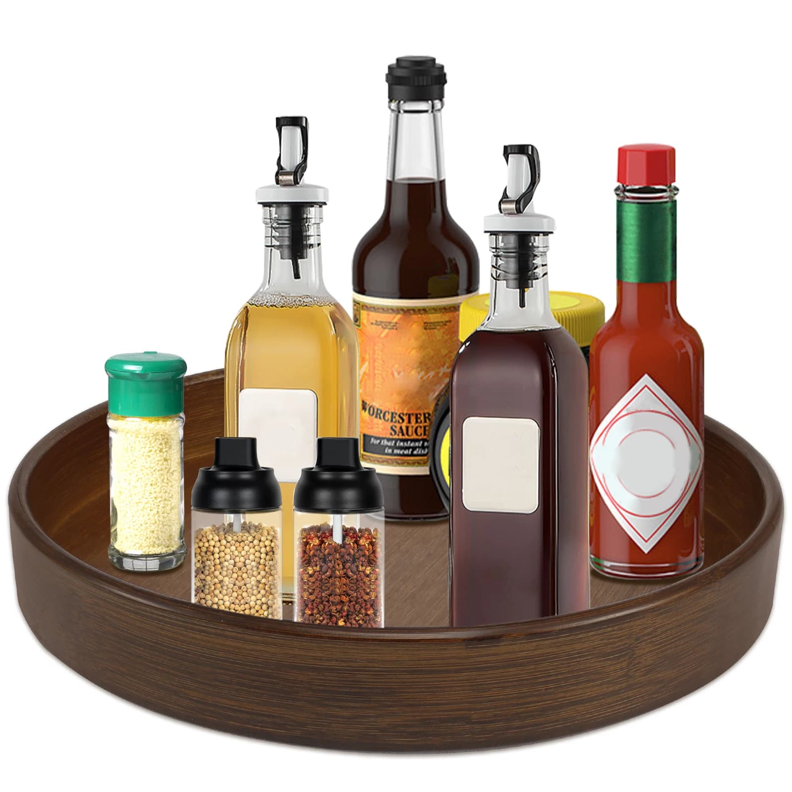 Vassoio girevole in legno a 360 gradi, portaoggetti per condimenti, dispensa, armadietto, giradischi, pigro Susan, cucina, accessori per l'organizzatore di spezie