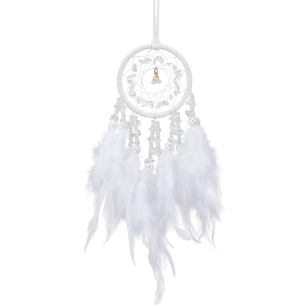 Aesthetic Dream Catcher Boho Dreamcatcher Wall Hanging with Iron Ring White Feathers Chips Vintage Woven Net Dangle Charms