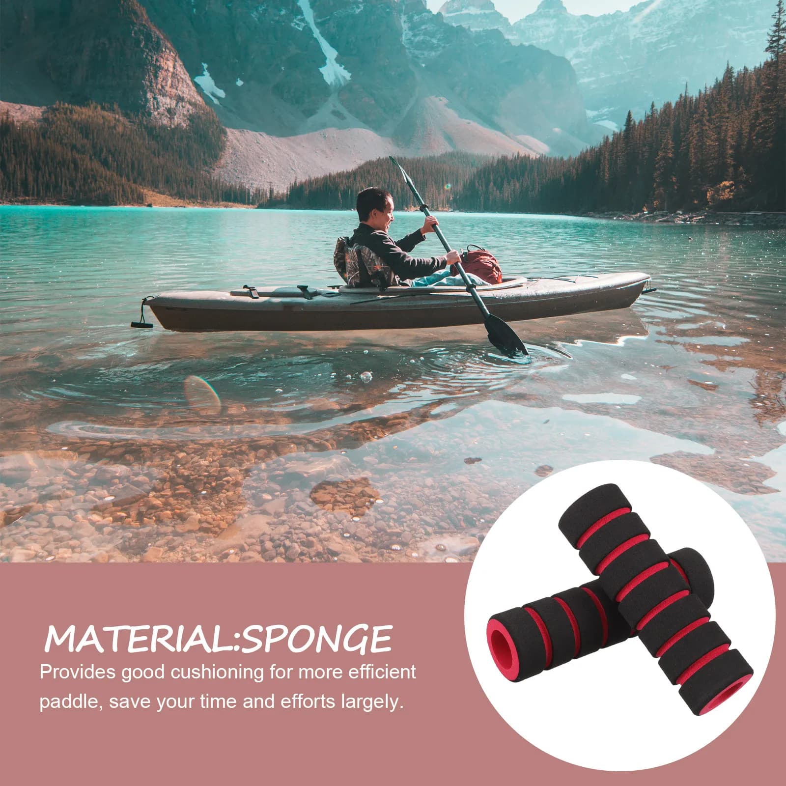 2 Paia di Impugnature Colorate Traspiranti in Spugna per Pagaie da Kayak, Manicotti Antiscivolo per Maniglie, per Riduzione della Fatica e Prevenzione delle Vesciche