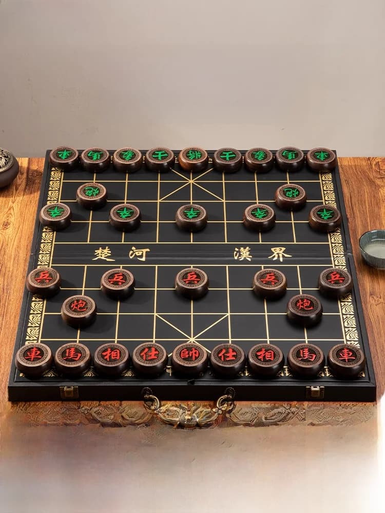 Set di Scacchi in Legno di Alta Gamma con Scacchiera in Ebano Nero, Ensemble Premium in Legno Rosso Hua Li per Giocatori Anziani