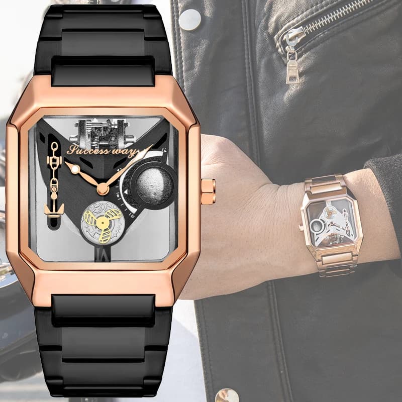 2023 new unique square watches Sport Mens transparent dial quartz watch mens wrist watches