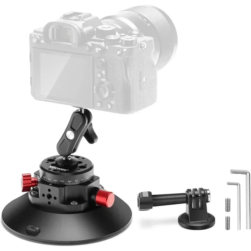 Supporto a ventosa da 6 pollici per fotocamera con braccio snodabile e testa a sfera, supporto a ventosa in metallo per parabrezza auto/pannello cruscotto per fotocamera/action camera