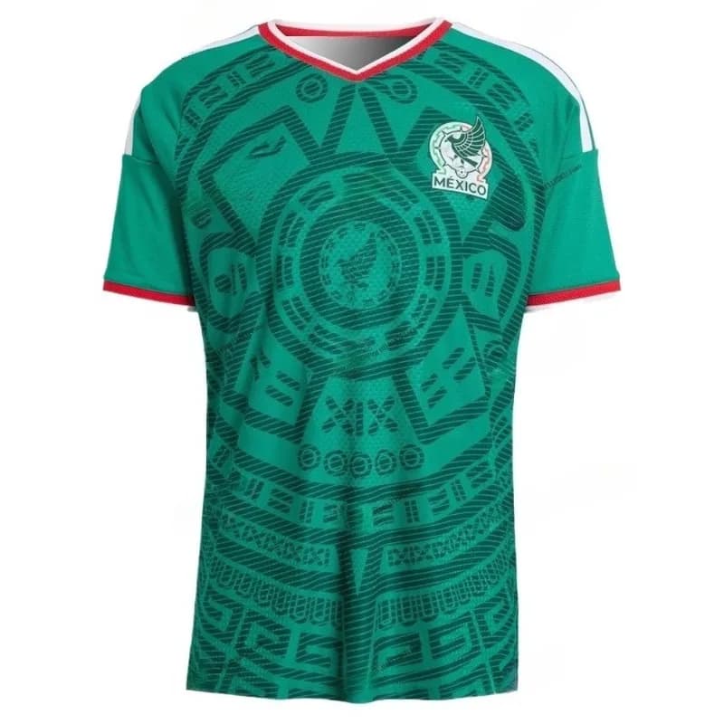 Nuova Maglia da Calcio Messico 2026-27 Bianca con Collo a V Bordeaux, Replica Vintage per Adulti e Bambini