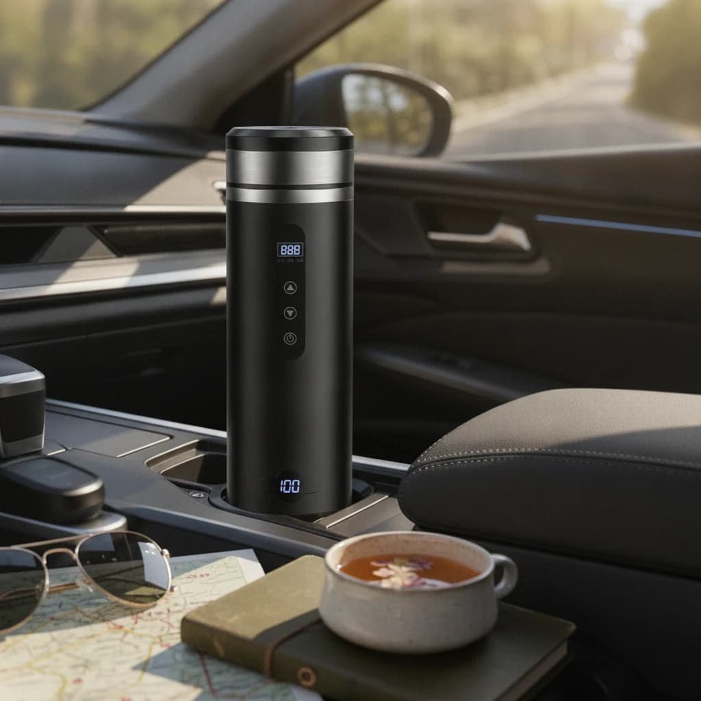 Car Electric Heating Mug with Digital Display Heated Cup for Hot Drinks Portable Electric Kettle