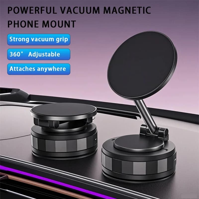 Supporto per telefono magnetico per auto sottovuoto in lega di alluminio aggiornato con 360 ° Rotazione e design pieghevole Forte assorbimento magnetico