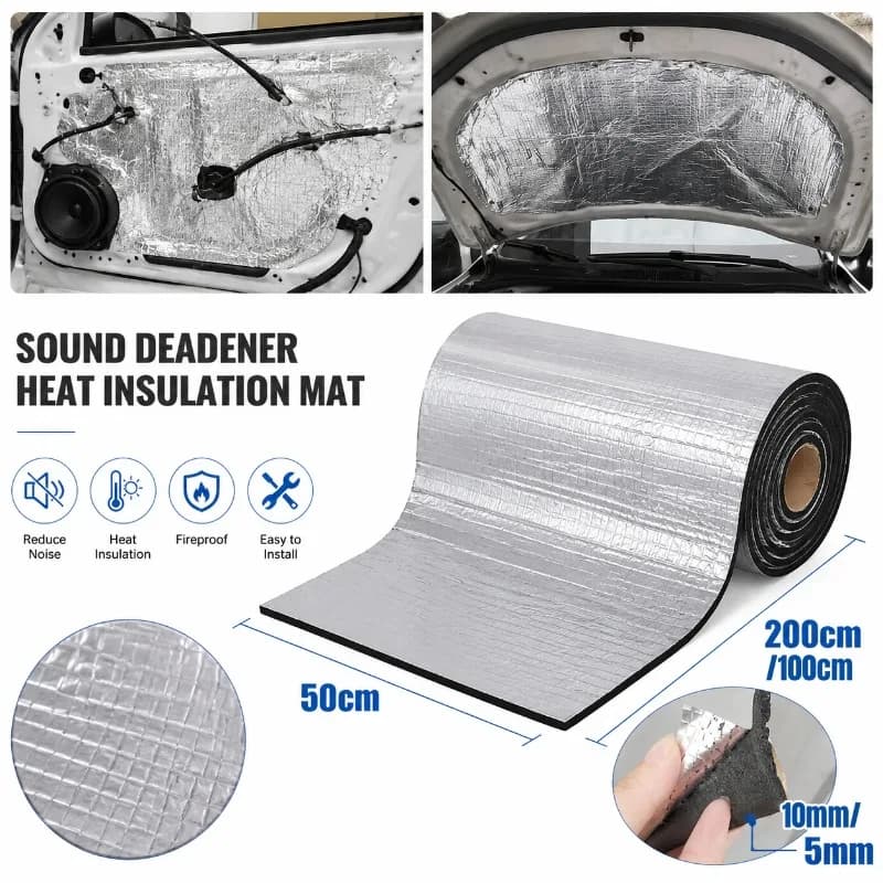 Tappetino Insonorizzante per Auto 5/10mm, Foglio Isolante Termico e Acustico, Schiuma a Celle Chiuse per Cofano, Motore, Porte, Riduzione Vibrazioni Audio Auto