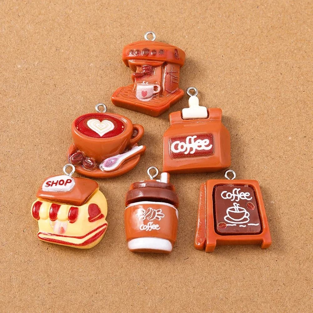 10Pcs Resin Simulation Coffee Themed Charms, Coffee Machine Pendants, DIY Supplies for Necklace, Earrings & Jewelry Making