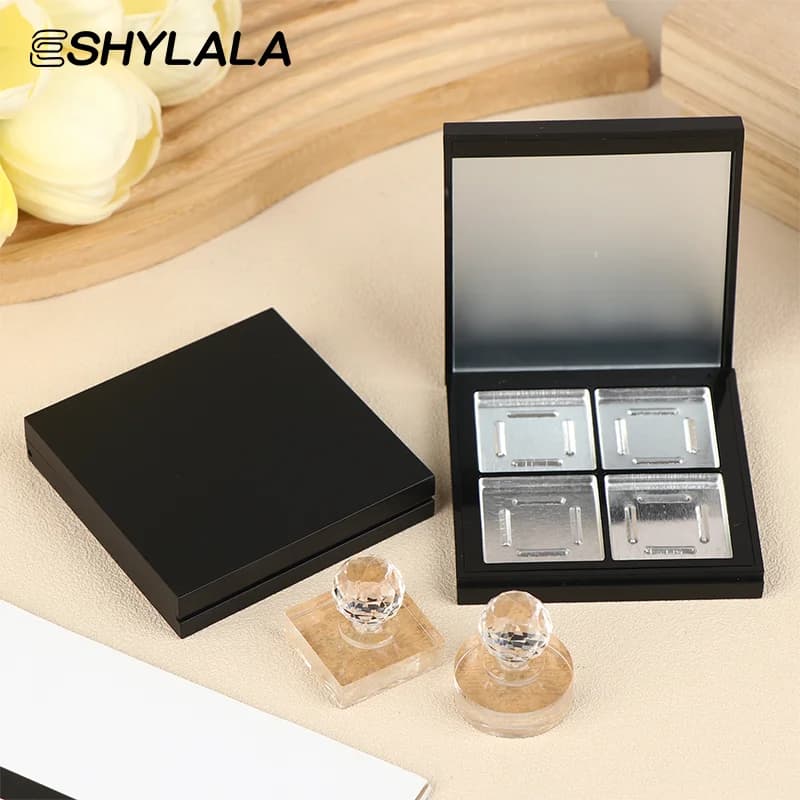Scatola porta palette cosmetici magnetica vuota a 4 scomparti, custodia professionale per lucidalabbra con specchio, contenitore per fard in polvere e ombretto