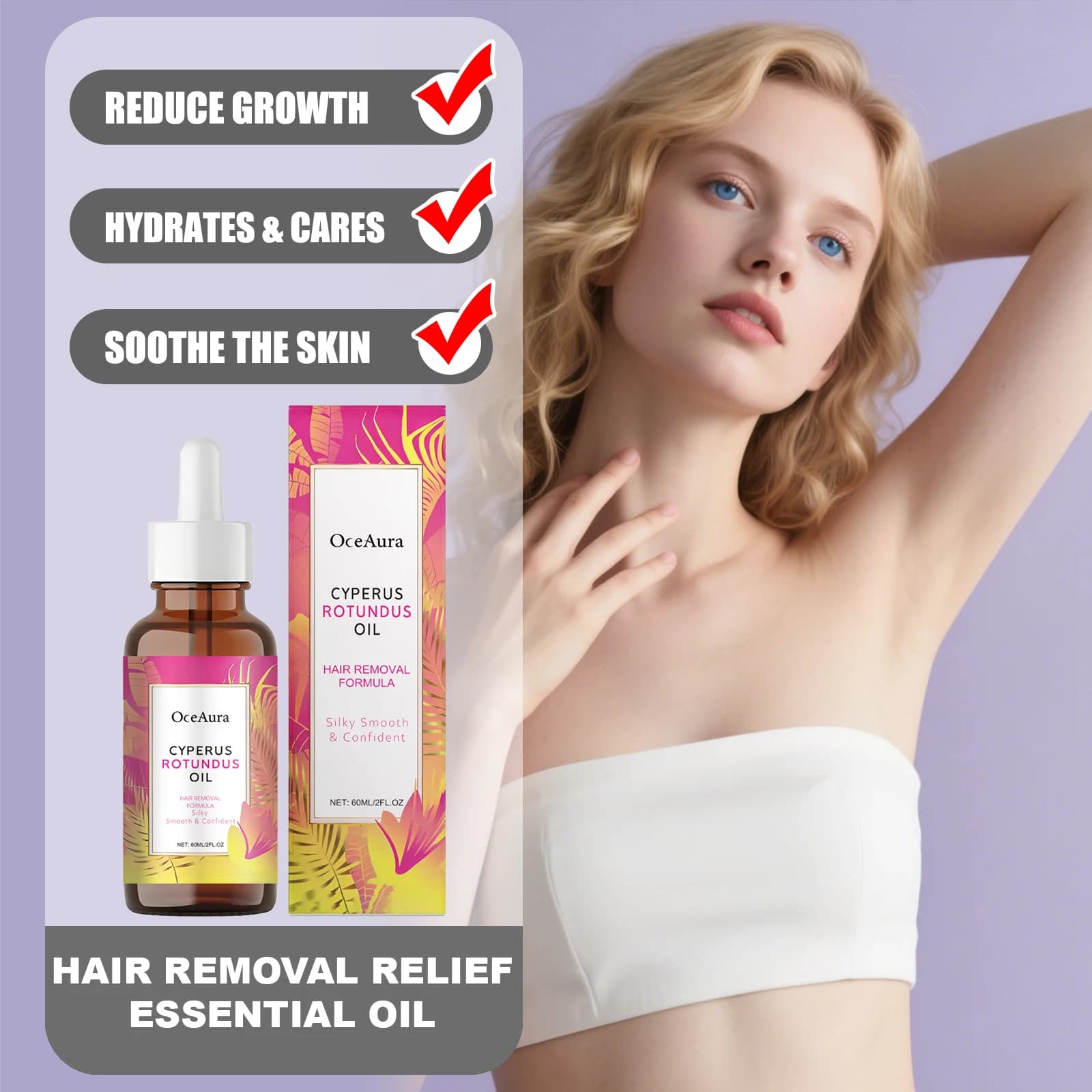 OCEAURA 60ml Olio essenziale per alleviare la depilazione per ascelle, gambe e petto Formula delicata Idrata e cura della pelle Riduce l'inconforto