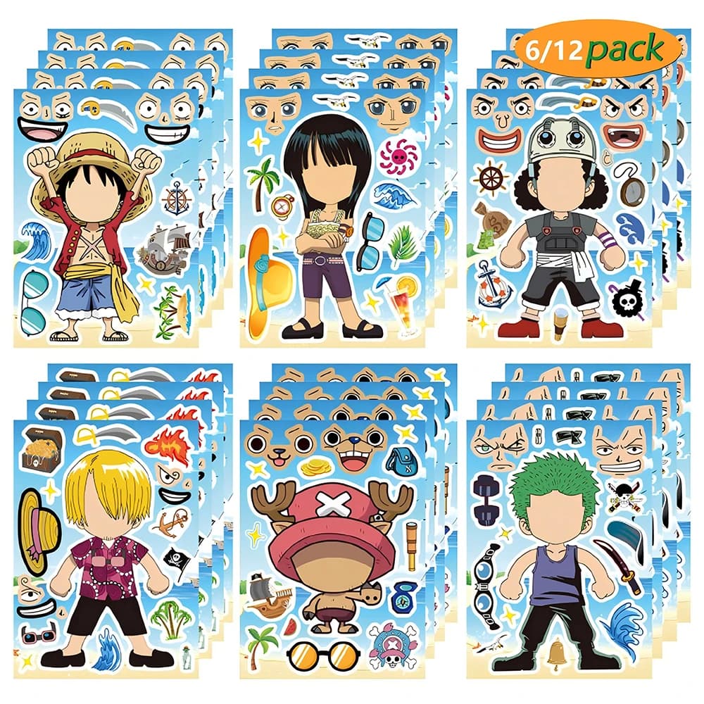6/12 Pezzi Adesivi Puzzle Kawaii ONE PIECE, Crea un'Espressione Facciale, Decalcomanie Luffy Joba, Giocattoli Decorativi Fai-da-Te