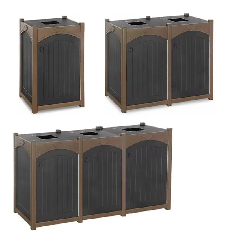 Outdoor Recycled Plastic Trash Can Outside Garden Large Dustbin Street Park Wood Like Texture Garbage Container Public Waste Bin