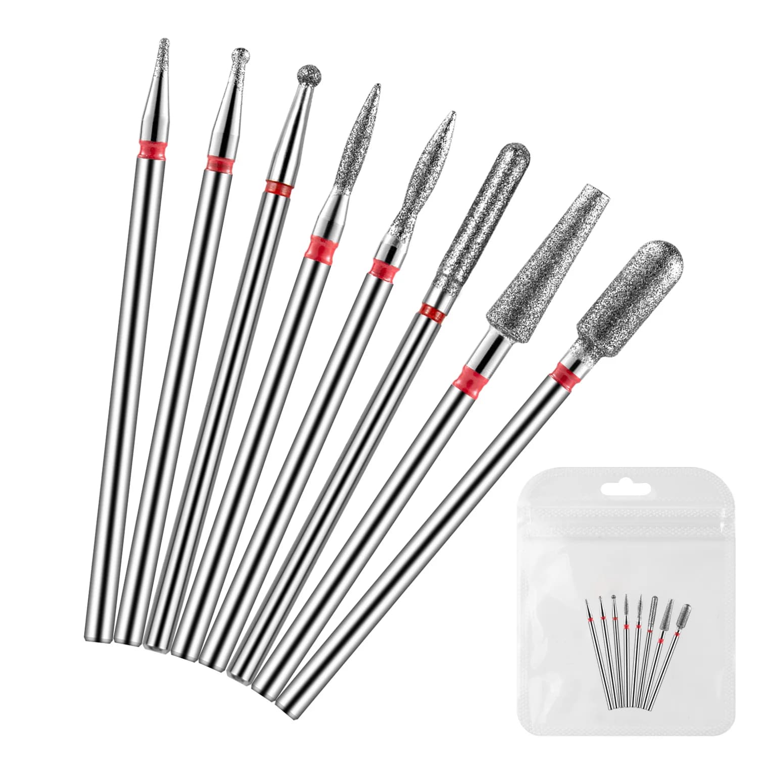 Set di punte per trapano per unghie diamantate da 8 pezzi frese elettriche per manicure accessori per trapano per manicure pulito per cuticole