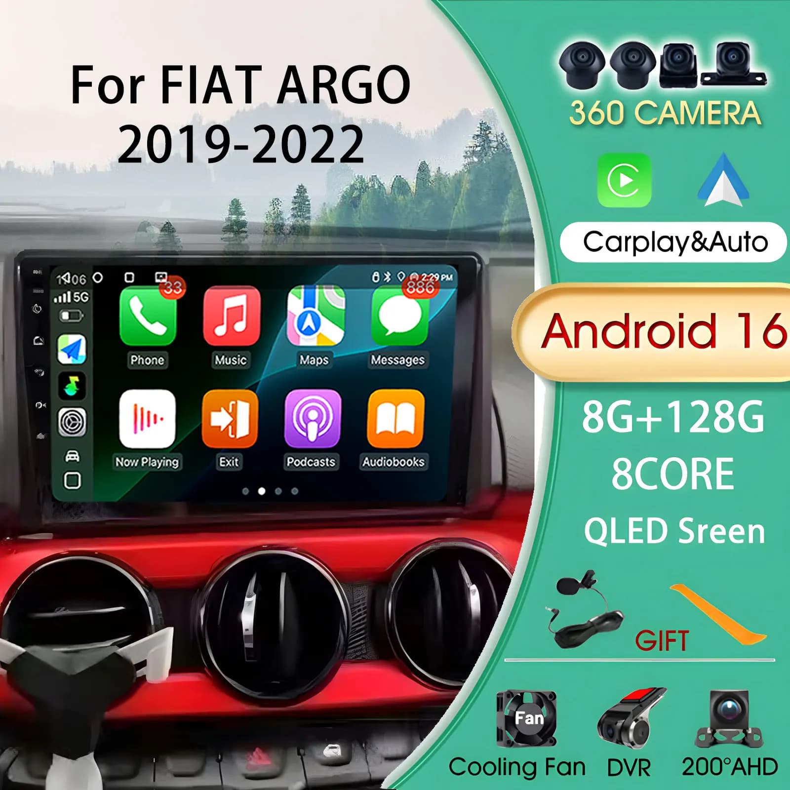 2Din Android Auto Carplay Wireless for FIAT ARGO 2019-2022 Multimedia Automotive Android wifi 4G Video Stereo Navi